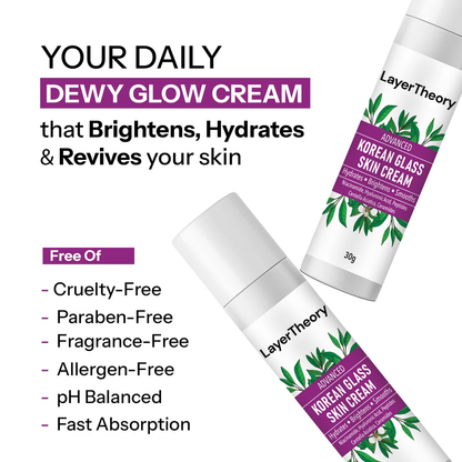 Layer Theory Korean Glass Skin Cream – 30g | With Niacinamide & Peptides for Instant Brightening, Oil Control & Deep Hydration