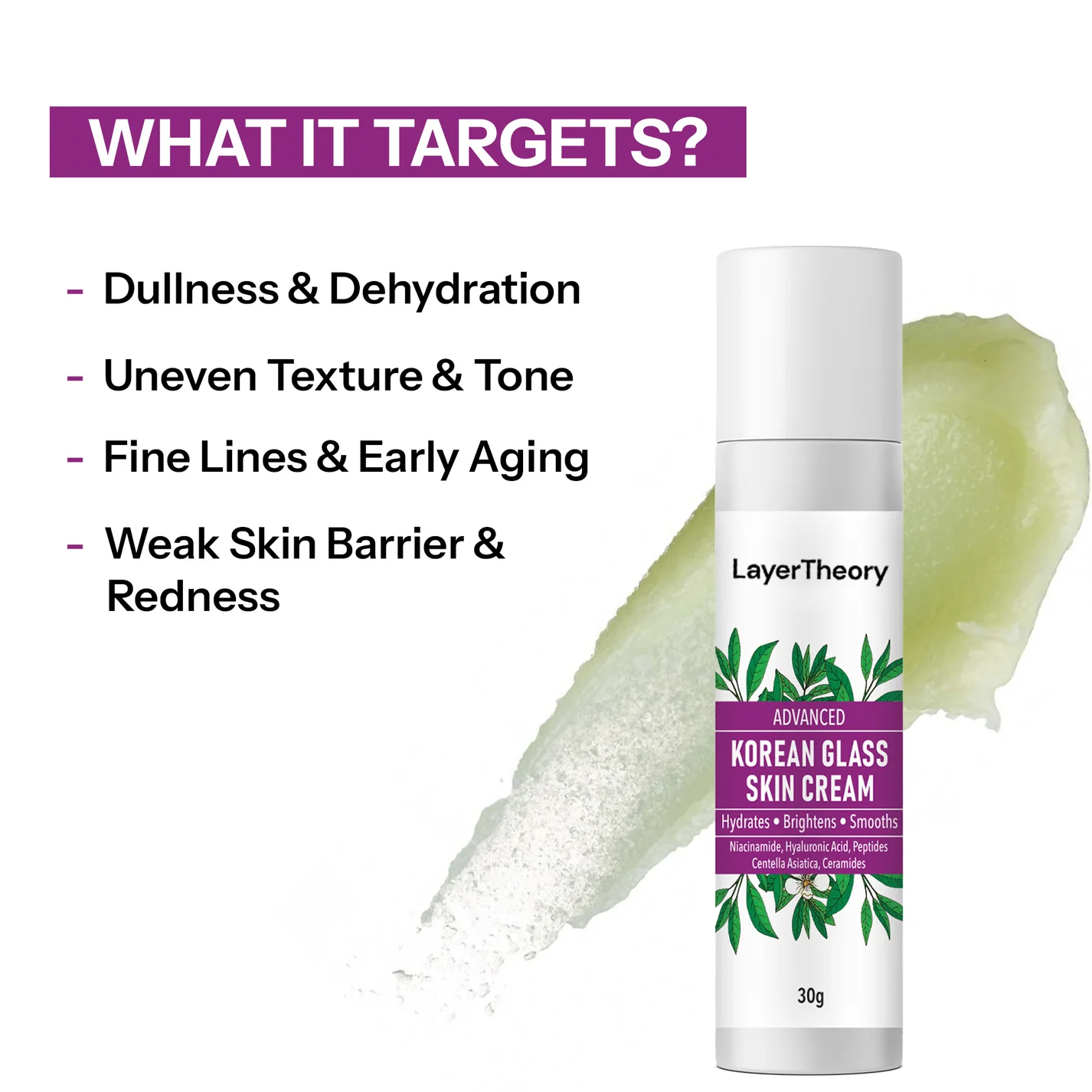 Layer Theory Korean Glass Skin Cream – 30g | With Niacinamide & Peptides for Instant Brightening, Oil Control & Deep Hydration