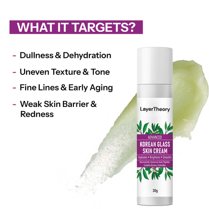 Layer Theory Korean Glass Skin Cream – 30g | With Niacinamide & Peptides for Instant Brightening, Oil Control & Deep Hydration