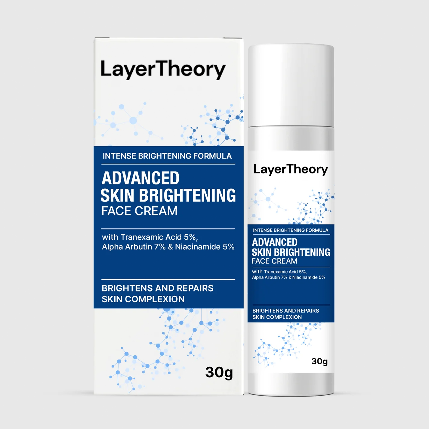 Layer Theory Advanced Skin Brightening Face Cream with Tranexamic Acid 5%, Alpha Arbutin 7% & Niacinamide 5% | Brightens, Repairs & Evens Skin Tone | 30g